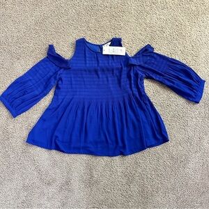 NWT Anita Dongre Women's Blue Top Cold Shoulder 3/4 Sleeves sz